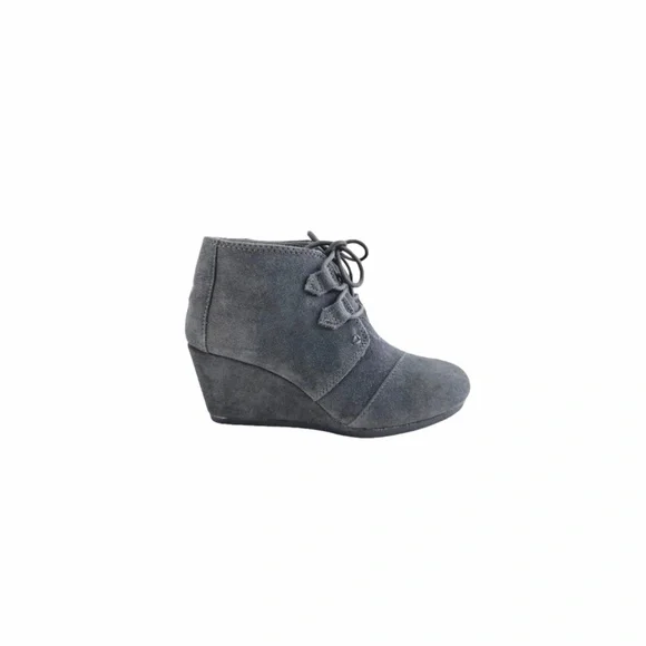TOMS Kala Grey Suede Wedge Ankle Bootie Boots - Picture 1 of 6